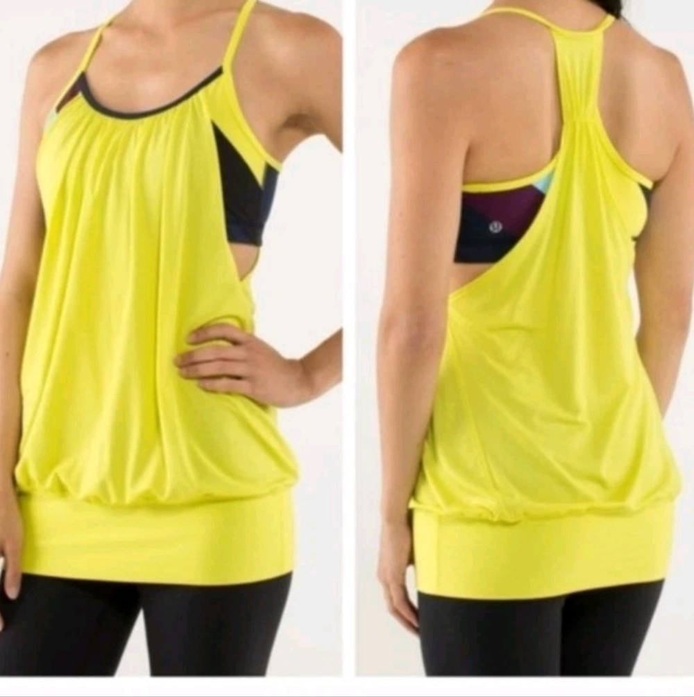 Lululemon Womens No Limits Split Pea / Pow Stripe Split Pea / Inkwell Tank M